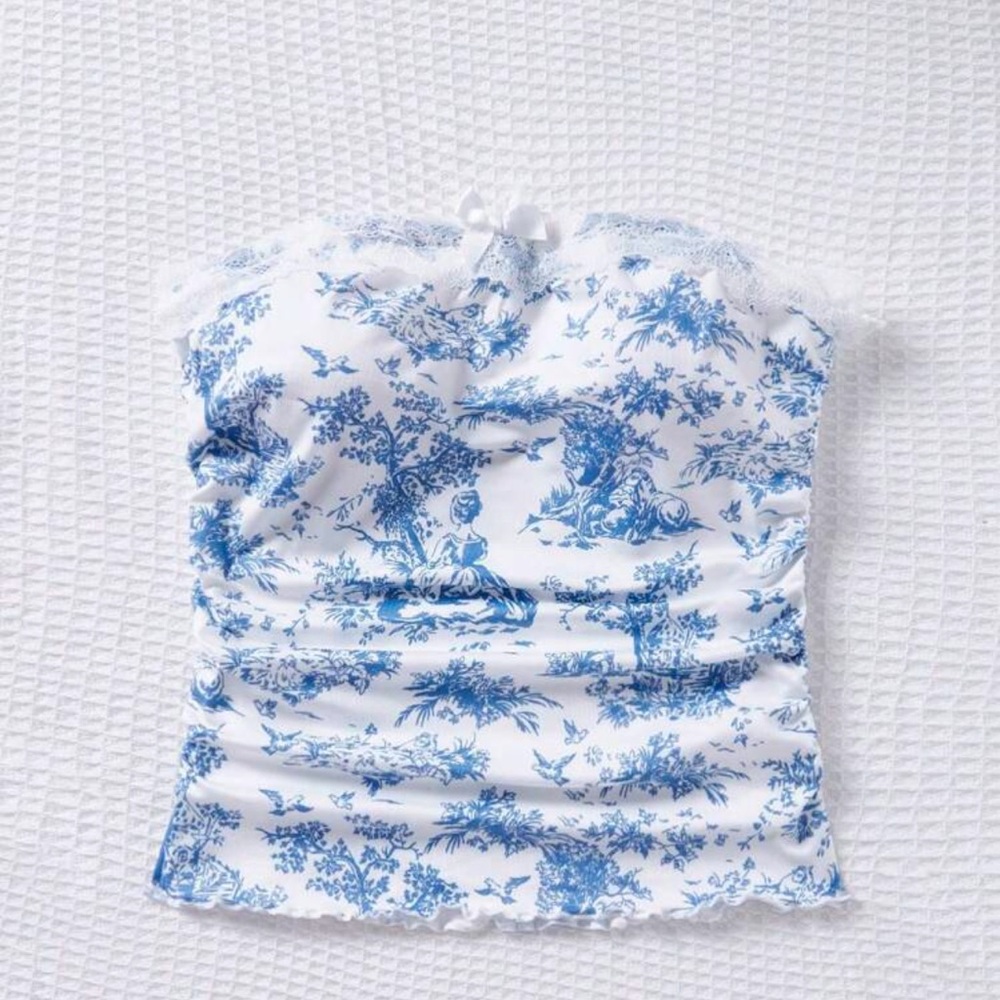 Cute Women’s White and Blue Bandeau Top